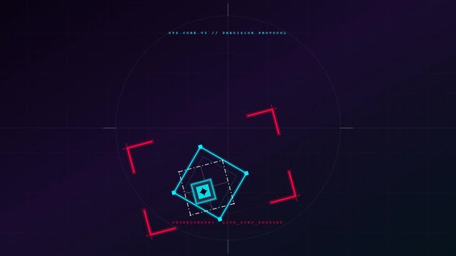 Futuristic HUD target reticle animation engaging precision protocol with data processing.