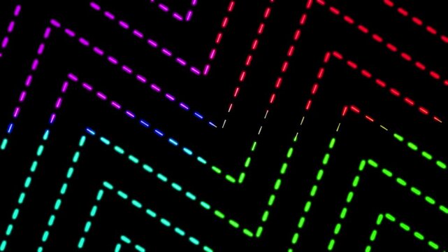 Seamless neon dash line. Dynamic abstract background animated stock video.