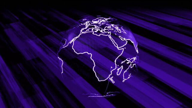 Glowing Purple digital planet glob. AI-driven rotating earth animated stock video.