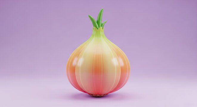 Fresh whole onion vegetable standing on a purple surface for organic culinary preparations and healthy kitchen cooking recipes providing natural flavor and nutritional value for your daily home