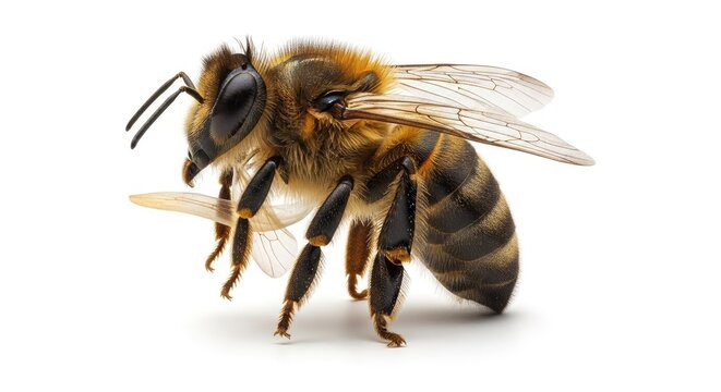 A hardworking honey bee stands ready to forage for nectar and pollen in nature as the fuzzy insect displays wings and legs while preparing for flight within the meadows during the warm summer