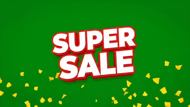 Super Sale Promotion with Confetti on Green Background for Advertising.