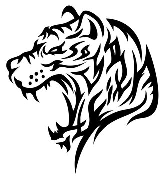 Tribal Tiger Head &ndash; Profile Design Illustration
