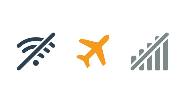 Airplane mode icons: no wi fi airplane signal bars with wifi off, no signal
