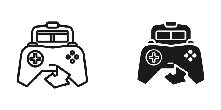 Black and white game controller icons with directional buttons