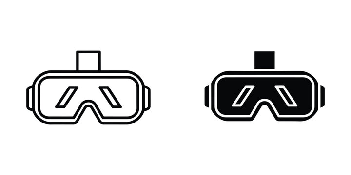 Minimalist virtual reality headset icon set with white and black versions