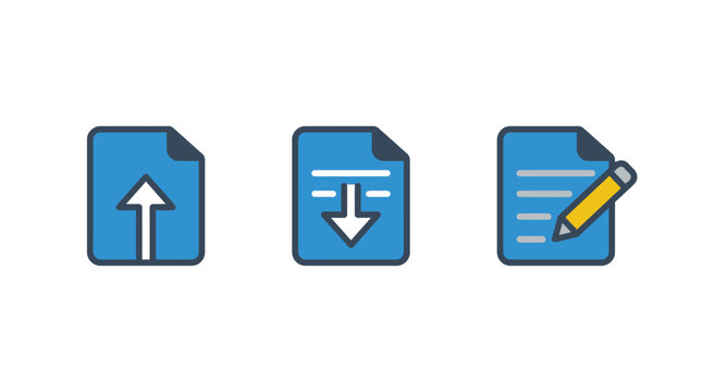 Document icons: upload download edit files with document download management