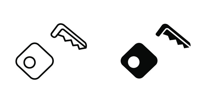 Minimalist keyhole and key icon set in black and white
