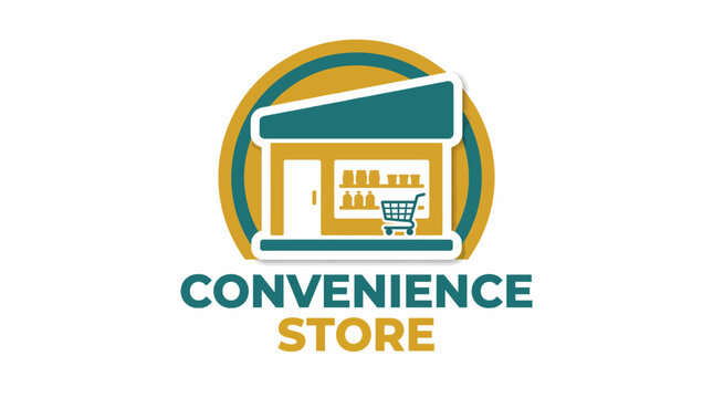 This logo creatively depicts a convenience store with a shopping cart, clearly articulating the concept of quick shopping and accessibility for urban dwellers.