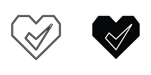 Heart icon with white checkmark inside black and white outline version © KalamGraphicsBD