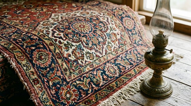 Vintage floral patterned blanket with metal candle holder