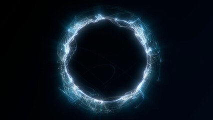 Abstract white electric energy ring with sparkling plasma light and glowing futuristic circular waves on dark sci fi background, seamless motion loop © Aksver