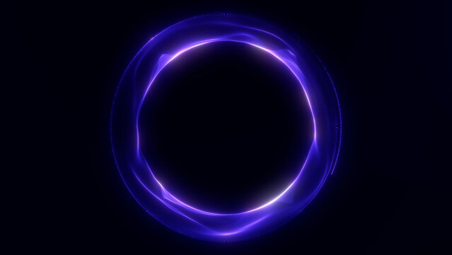 Abstract violet glowing plasma circle with soft futuristic light waves and luminous neon energy flow on dark technology background