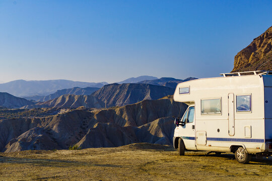 Camper rv in Tabernas desert, Spain