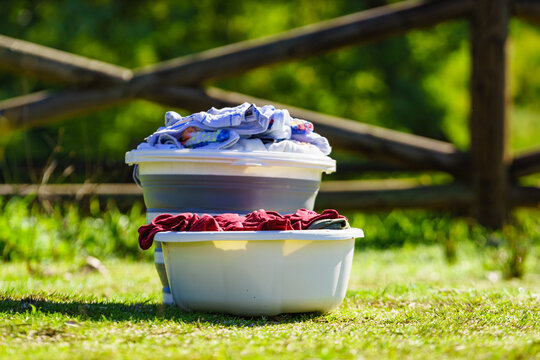 Washing laundry on holidays trip.