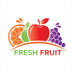 Obraz premium Fresh fruit collection logo with apple orange and grapes design on white background for health food.