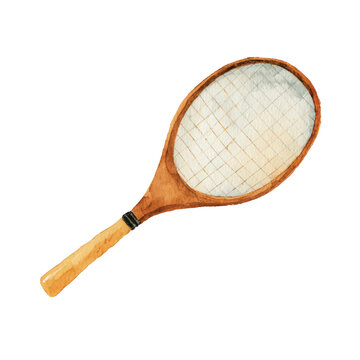 Wooden Tennis Racket with Strings.