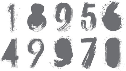 Grunge brush drawn number collection with graffiti style distressed typography and rough dry brush texture vector elements © Bryan