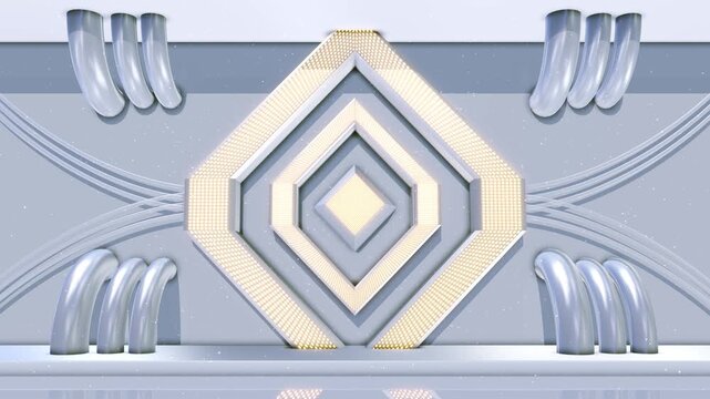4K Empty stage in the dark technology tunnel, Digital technology cyber lines High tech HUD hologram grid video podium Product corporate promotion. science, visual stage frame, platform news studio
