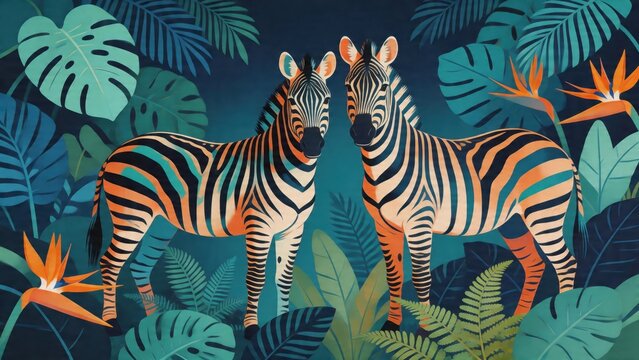 Two zebras in a tropical jungle