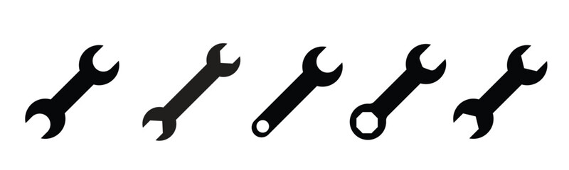 Wrench icon set with different spanner shapes in minimal flat style for repair and maintenance design © Gill