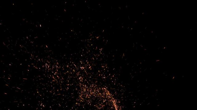 Impact Sparks Hit for Bullet Hits, Metal Hits or Welding machine sparks vfx of glittering golden particles on black background Overlay for Films Movies. Red Yellow Glowing Sparks. Spark,