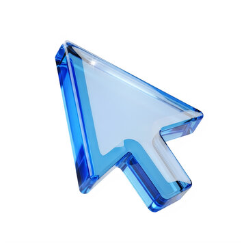 Shiny blue glass computer mouse cursor arrow icon isolated on transparent background