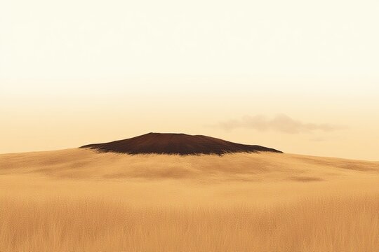 A volcanic cinder cone landscape illustration background with dry grasses and a pale open sky
