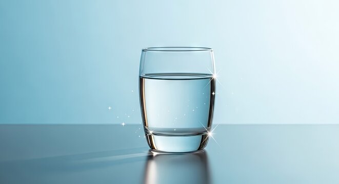 Clear Drinking Glass Filled With Fresh Liquid Standing Upon A Smooth Reflective Surface To Represent Healthy Lifestyle Habits And Daily Hydration Requirements For Proper Physical Wellbeing And