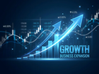 Naklejka premium Business growth and financial success concept with rising bar chart and glowing arrow
