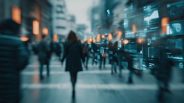 hyperconnected society concept, digital overload in modern urban life