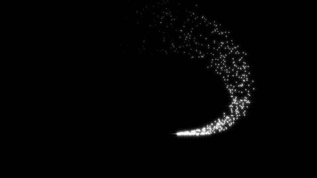 glowing glittering trail animation, twinkling magic dust, shimmer particles motion. 4k Luxury white glitter sparkles. glitter line stars, christmas particle twinkle effect on black screen