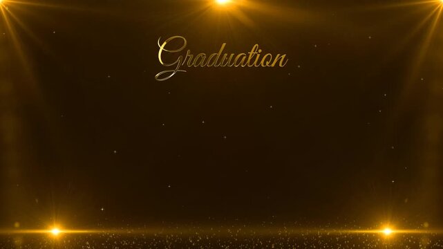 golden text graduation class of 2026 on stage with spotlight effect background