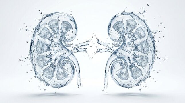 Abstract art of human kidneys formed by splashing water drops