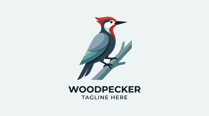 Obraz premium This logo features a stylized woodpecker perched on a branch, showcasing colorful geometric shapes and modern design elements that reflect nature and creativity.