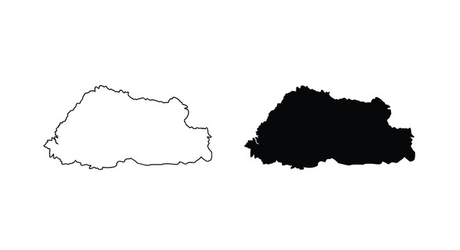 Two representations of bhutan s map are shown a hollow outline and a solid black shape high quality