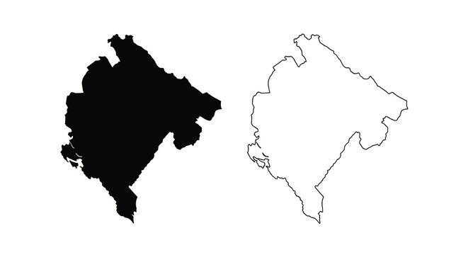A stark black and white depiction showcases the outline of kosovo presented in both filled and contour forms