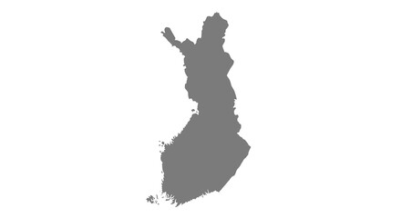A stark grayscale silhouette depicts the geographical outline of finland against a plain white background high quality professional © Bsicon02