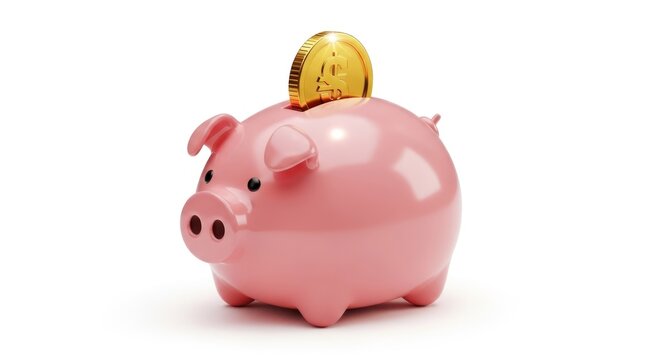 Pink piggy bank vessel holding a single golden currency token as a representation of personal financial growth and monetary savings for future security through disciplined planning and smart