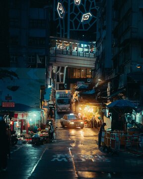 traffic in hong kong at night