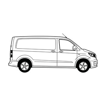 Modern Cargo Van Outline Drawing, Side View