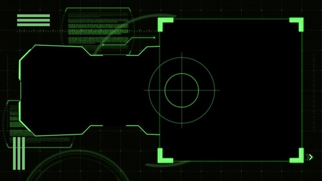 Animation green frame techniology for scans a target on black background.