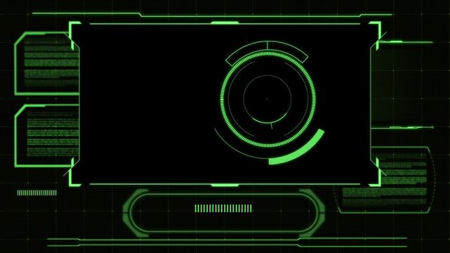 Animation green frame techniology for scans a target on black background.