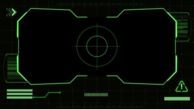 Animation green frame techniology for scans a target on black background.