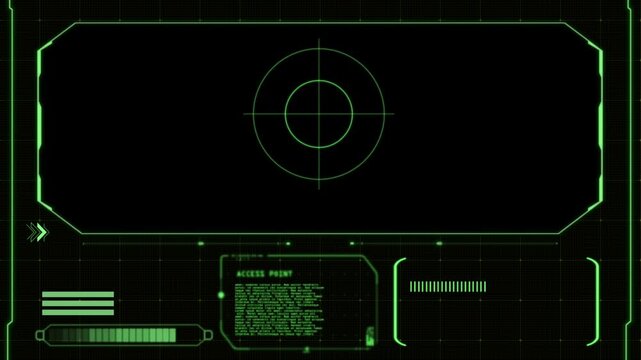 Animation green frame techniology for scans a target on black background.