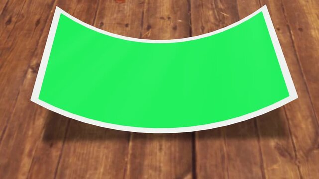Animation green picture frame on wood floor.