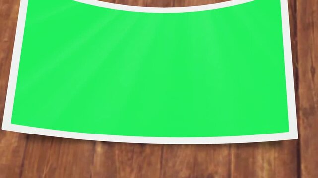 Animation green picture frame on wood floor.