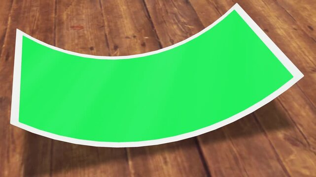 Animation green picture frame on wood floor.