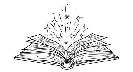 Fototapeta premium Open Magic Book with Stars and Sparkles - Fantasy Illustration