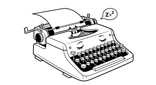 Sleeping typewriter with Zzz bubble, vintage writing machine, rest concept